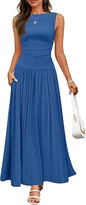 Women's Summer Sleeveless Maxi Dress Casual Round Neck Pleated Elegant