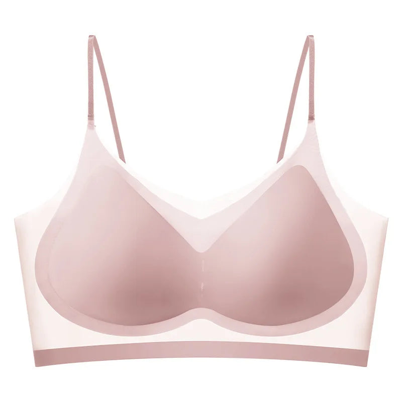 Ultra-Thin Breathable Ice Silk Top Bra Women'S Bustier Underwear Seamless Back Halter Vest Wrap Bra Small Chest Together