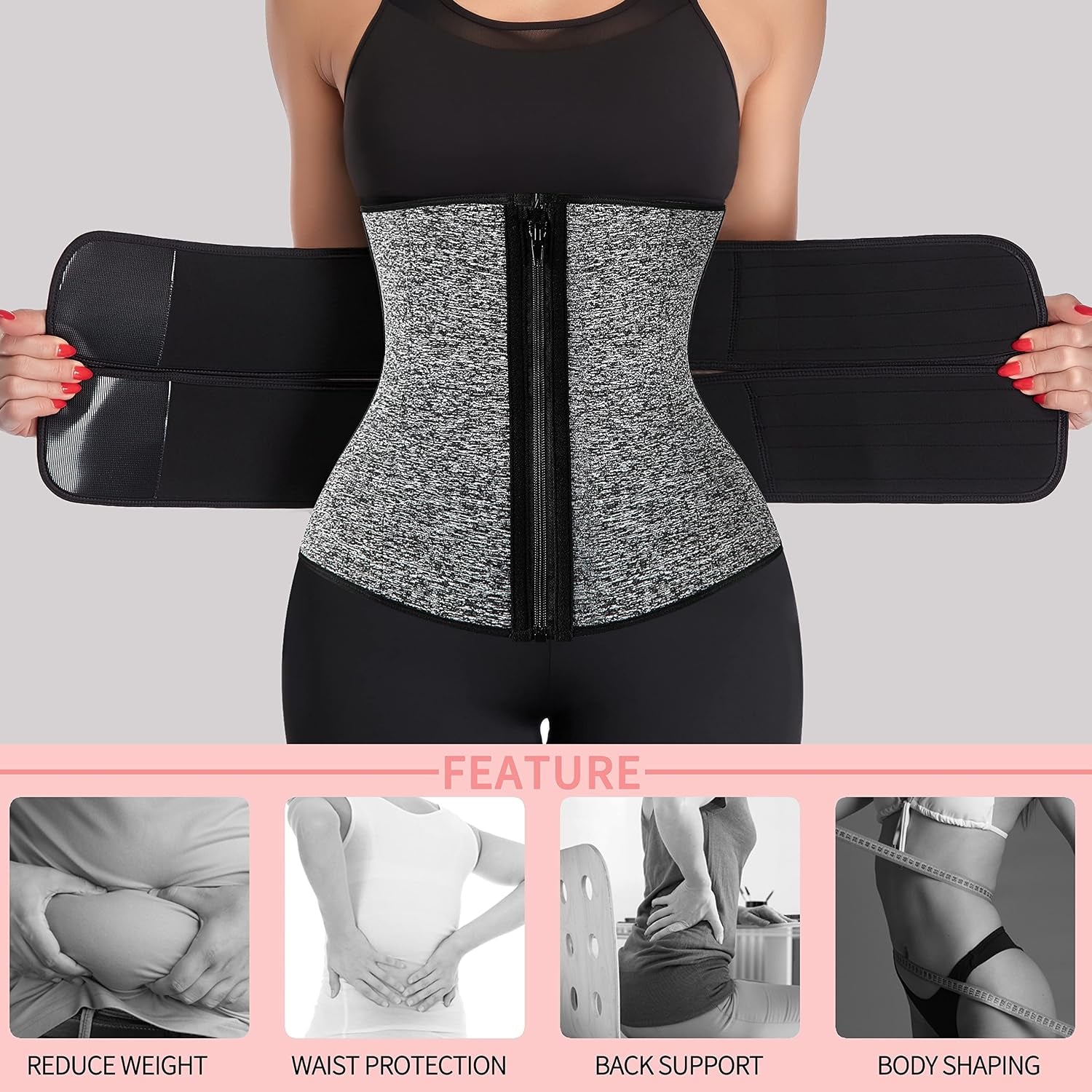 Neoprene Sauna Waist Trainer Corset Sweat Belt for Women Compression Cincher Band Workout Fitness Back Support