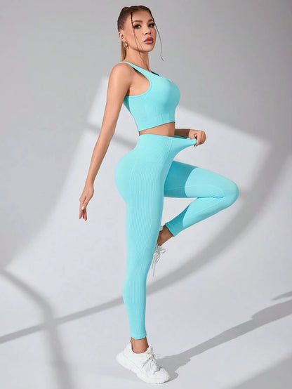 Women’S Workout Sets 2 Piece - Seamless Yoga Leggings and Cross-Strap Sports Bra Gym Outfits Activewear Matching Set