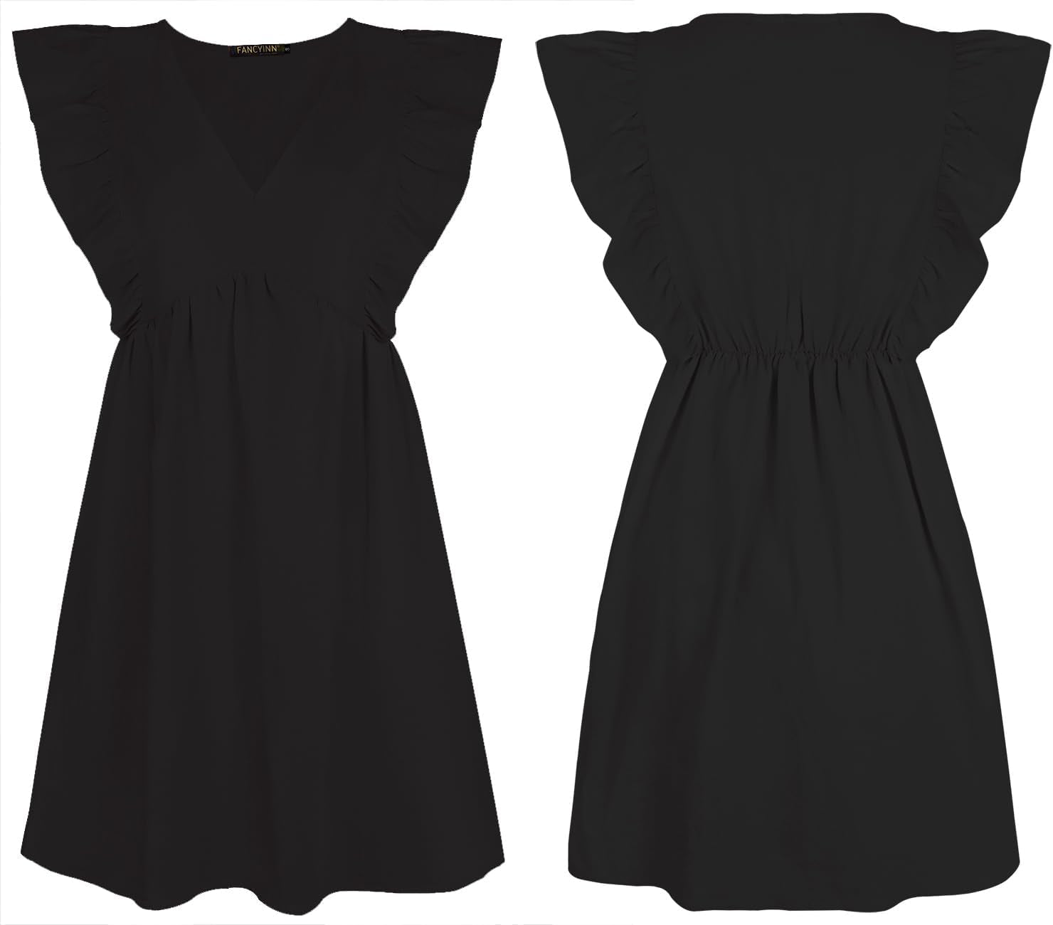 Women'S Summer Casual Babydoll Mini Dress Ruffle Sleeveless Deep V Neck Pleated Swing Flowy Tunic Dress