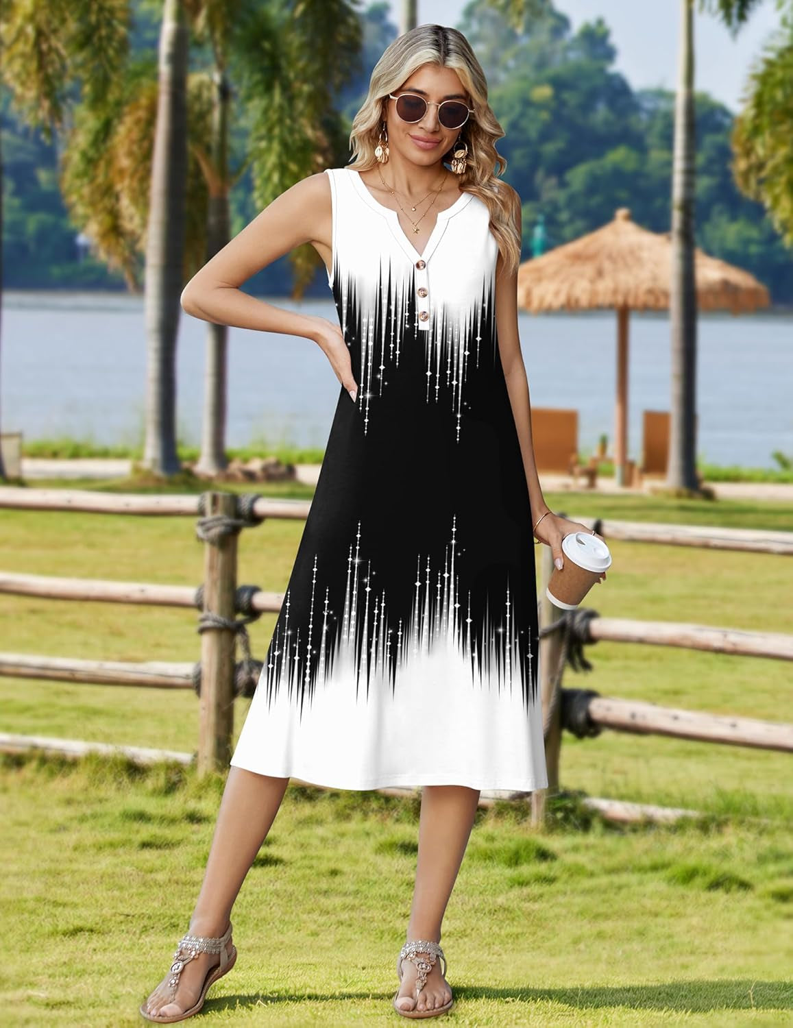 Summer Dress for Women 2026 Sleeveless Tank Midi Dress Vacation Beach Sundress Aline Boho Clothing