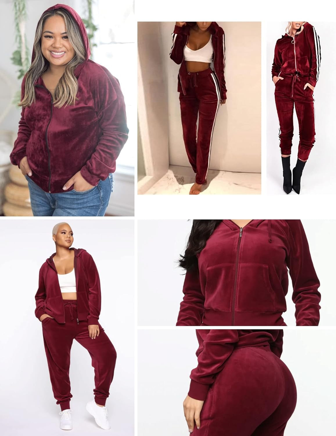 Women'S Velour Tracksuit Sets Active Top & Bottom Sets Casaul Hoodie Jogger Pants Tracksuit Red XL
