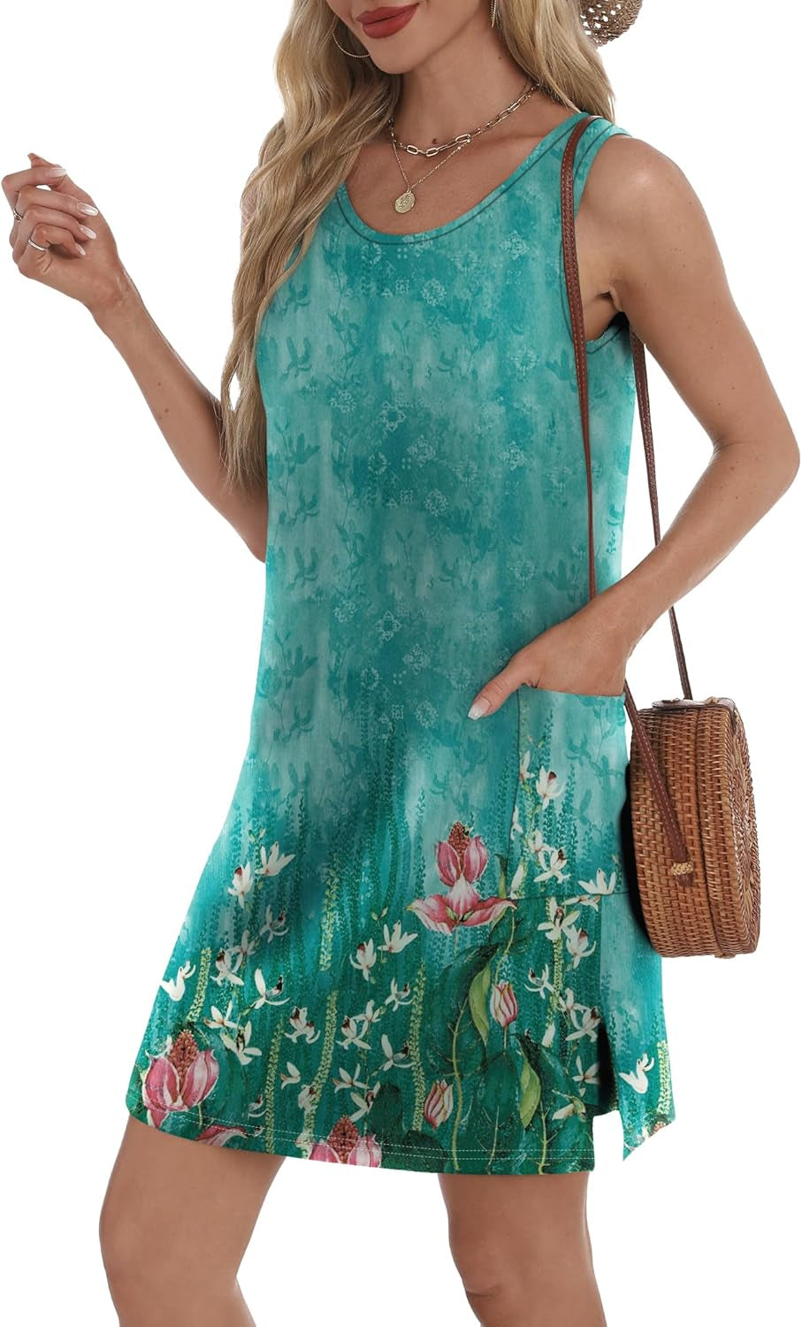Coverup Summer Dresses for Women 2026 Eyelet Casual Loose Sleeveless Sundresses Tank Dresses with Pockets