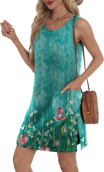 Coverup Summer Dresses for Women 2026 Eyelet Casual Loose Sleeveless Sundresses Tank Dresses with Pockets