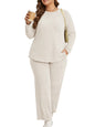 Womens plus Size Two Piece Lounge Sets Long Sleeve Wide Leg Pants Homewear Pajamas Set with Pocket (1X-5X)