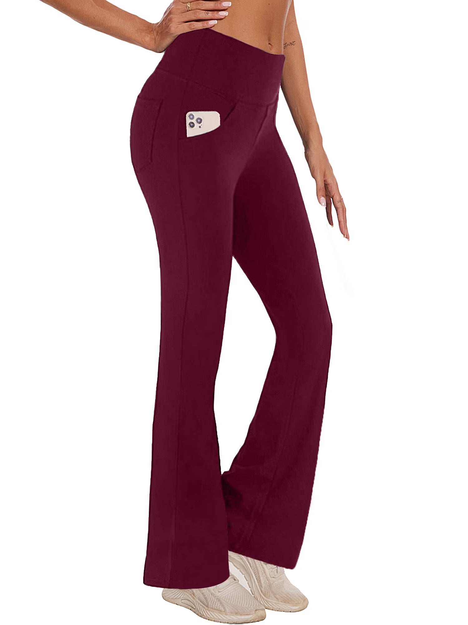 Womens Bootcut Yoga Pants Flare Legging with Pockets High Waist Lightweight Bottoms Workout Activewear Dark Red 2XL