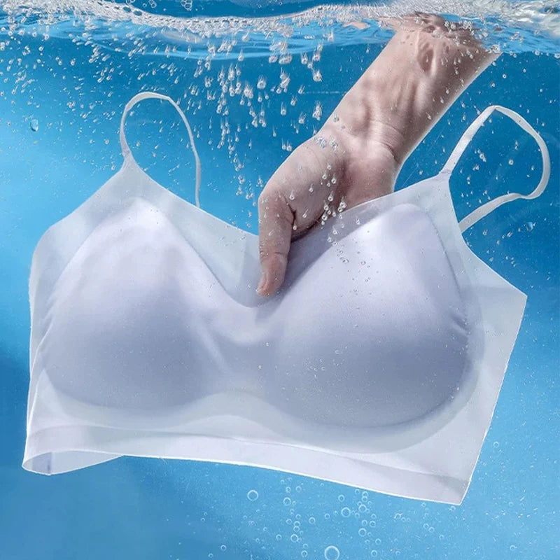 Ultra-Thin Breathable Ice Silk Top Bra Women'S Bustier Underwear Seamless Back Halter Vest Wrap Bra Small Chest Together