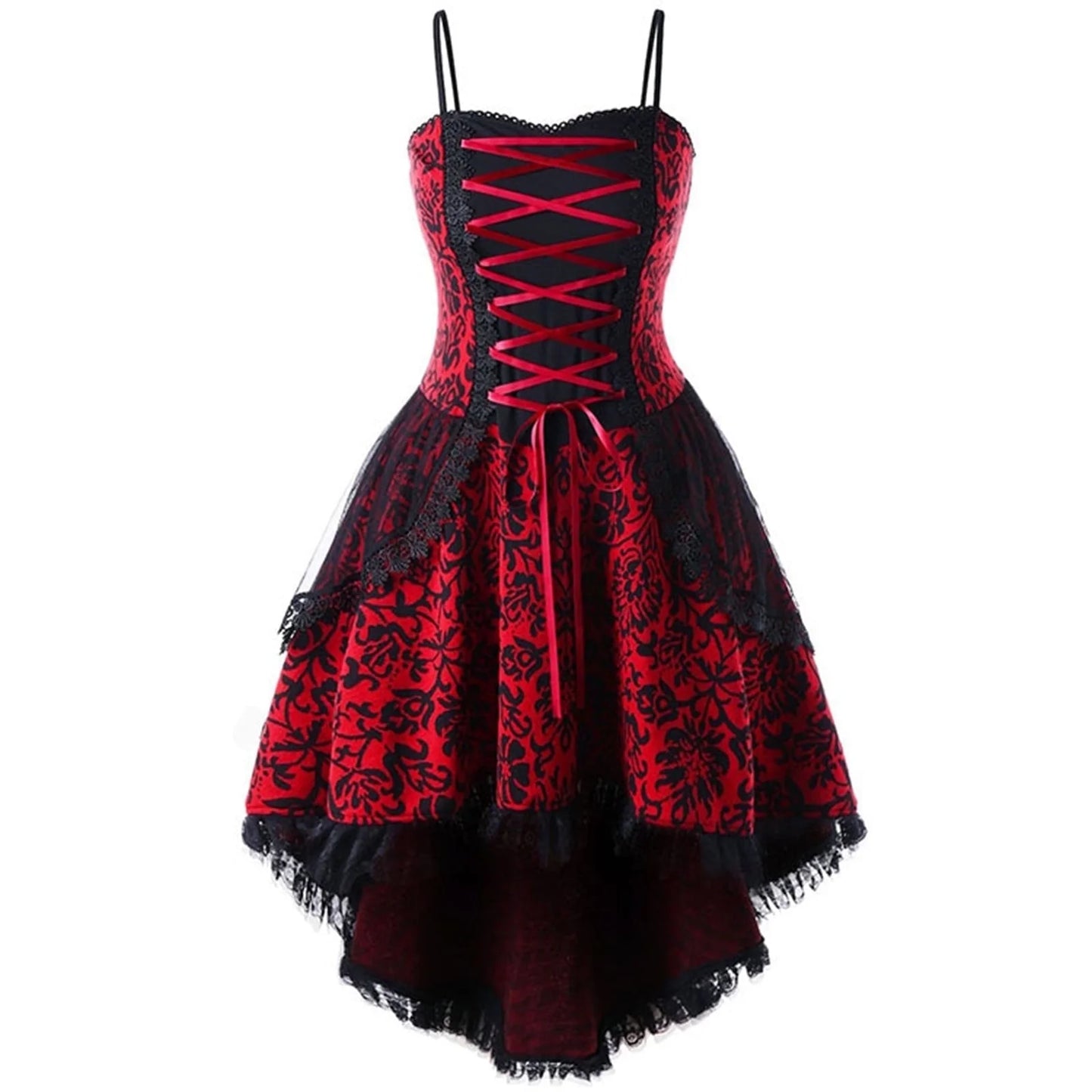Cute Halloween Costumes for Women plus Size Womens Goth Corset Dress Steampunk Dresses Sleeveless Lace Trim Swing Clothes Spaghetti Strap Halloween Costumes