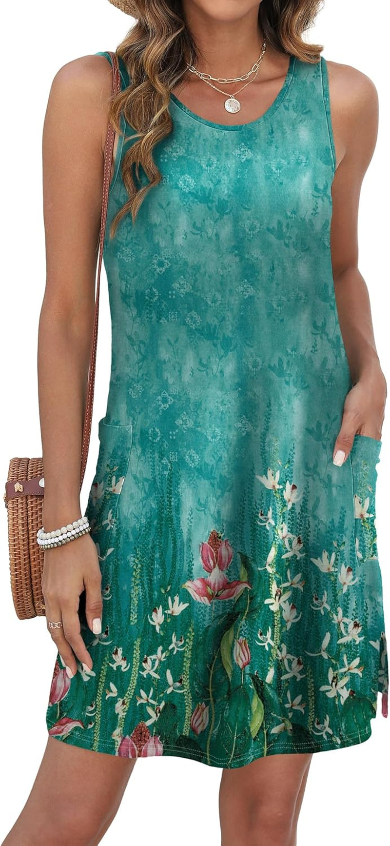 Coverup Summer Dresses for Women 2026 Eyelet Casual Loose Sleeveless Sundresses Tank Dresses with Pockets