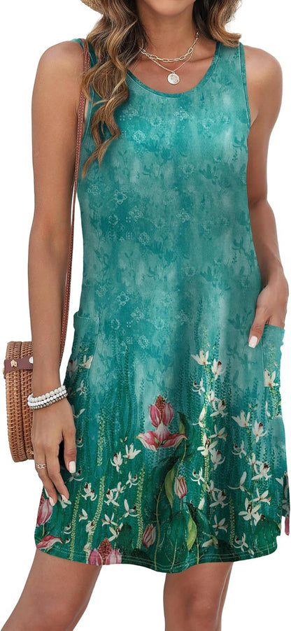 Coverup Summer Dresses for Women 2026 Eyelet Casual Loose Sleeveless Sundresses Tank Dresses with Pockets