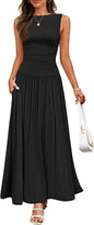 Women's Summer Sleeveless Maxi Dress Casual Round Neck Pleated Elegant