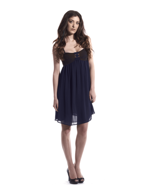 Azure Dream – Flowy Blue Dress with Gold Embellishment Detail