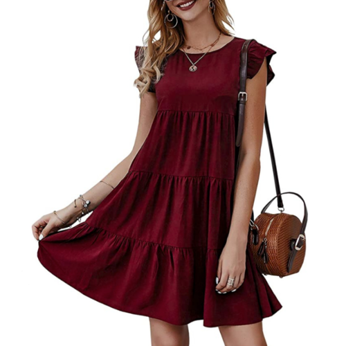 Women's Cap Sleeve Shift Dress – Lightweight Flowy Round Neck Casual Dress