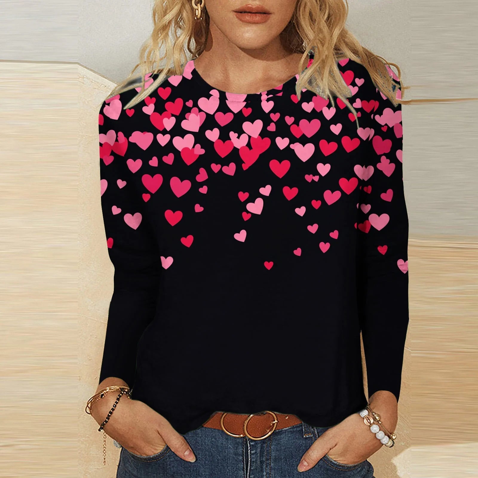 Valentine’S Day Shirts for Women Romance 3/4 Sleeve Shirts Casual Crew Neck Sweet Print Gift for Wife Tops