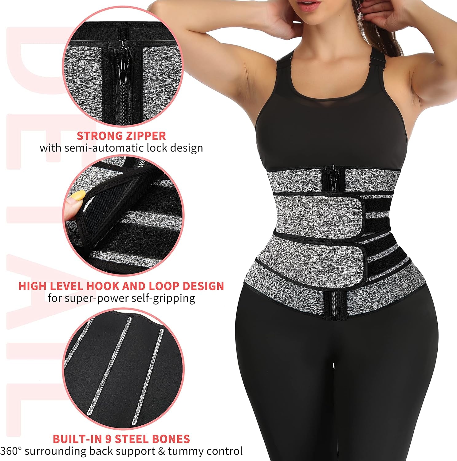 Neoprene Sauna Waist Trainer Corset Sweat Belt for Women Compression Cincher Band Workout Fitness Back Support