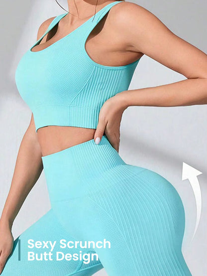Women’S Workout Sets 2 Piece - Seamless Yoga Leggings and Cross-Strap Sports Bra Gym Outfits Activewear Matching Set