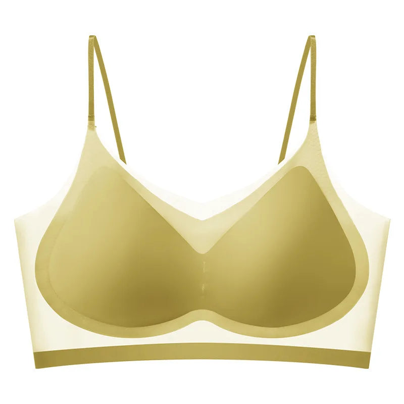 Ultra-Thin Breathable Ice Silk Top Bra Women'S Bustier Underwear Seamless Back Halter Vest Wrap Bra Small Chest Together