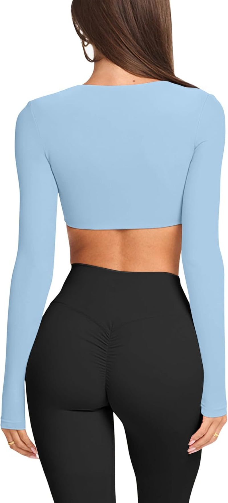 Womens Sexy Double Lined Long Sleeve Shirts Crewneck Workout Tops Athletic Yoga Shirts Going Out Crop Tops