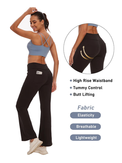 Womens Bootcut Yoga Pants Flare Legging with Pockets High Waist Lightweight Bottoms Workout Activewear Gray XL