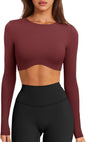 Womens Sexy Double Lined Long Sleeve Shirts Crewneck Workout Tops Athletic Yoga Shirts Going Out Crop Tops