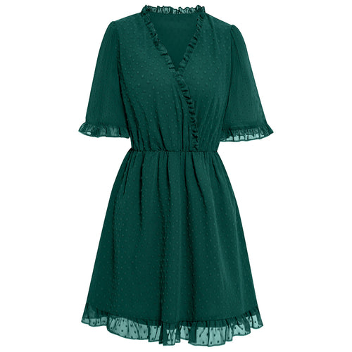 Women's V Neck Short Sleeve Loose Summer Flowy Mini Dress