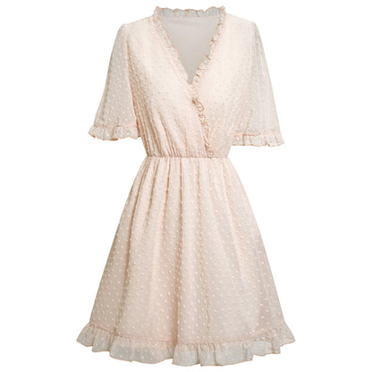Women's V Neck Short Sleeve Loose Summer Flowy Mini Dress