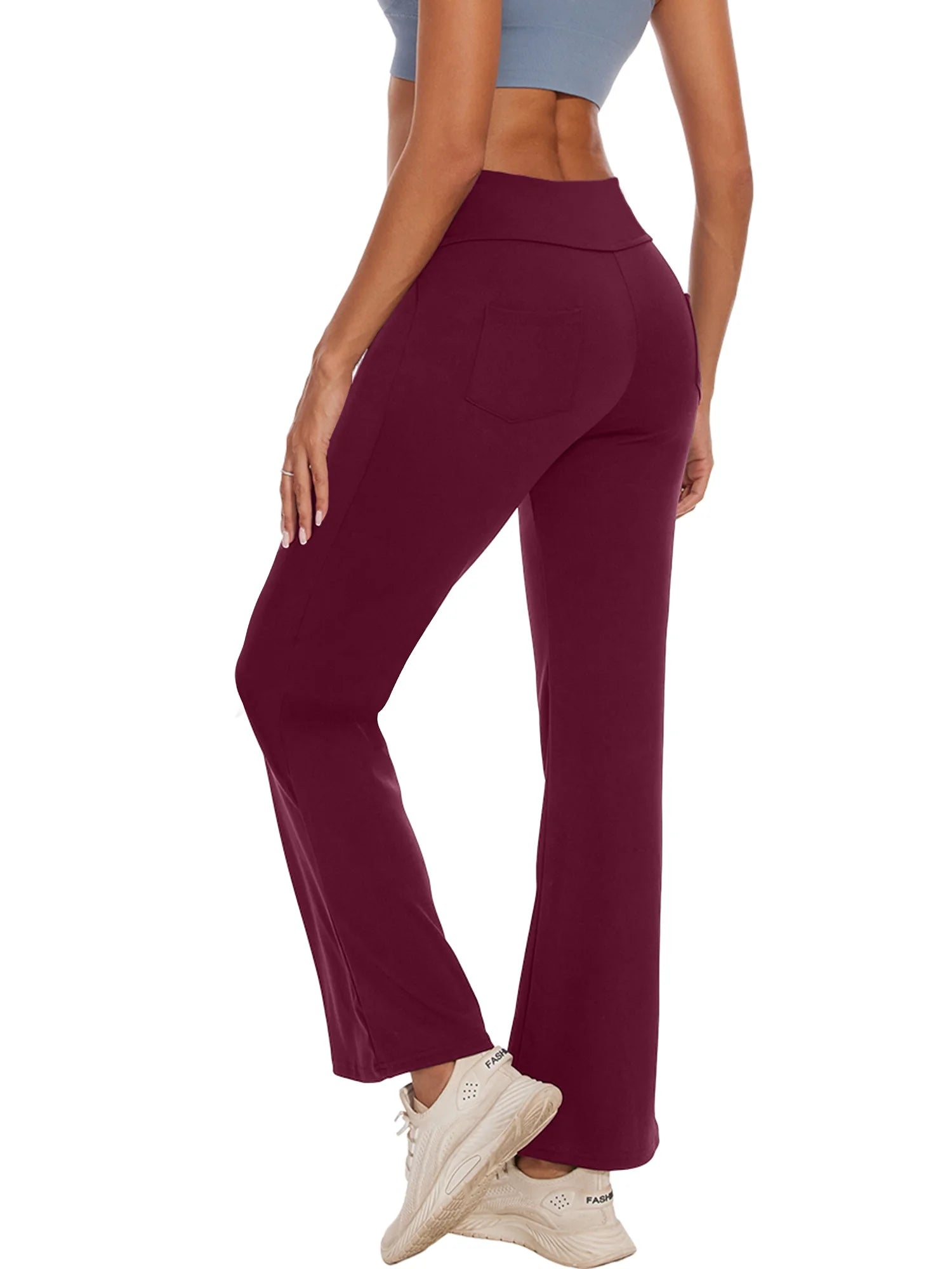 Womens Bootcut Yoga Pants Flare Legging with Pockets High Waist Lightweight Bottoms Workout Activewear Dark Red 2XL