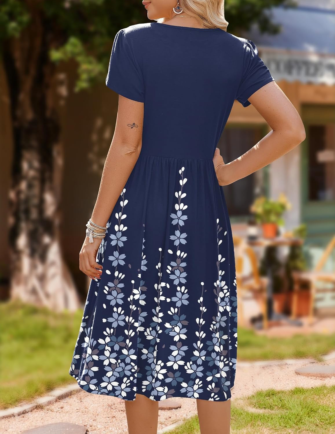 Women'S Summer A-Line Midi Dresses 2026 Casual Floral Short Sleeve T-Shirt Dress Flowy Beach Sundress with Pockets